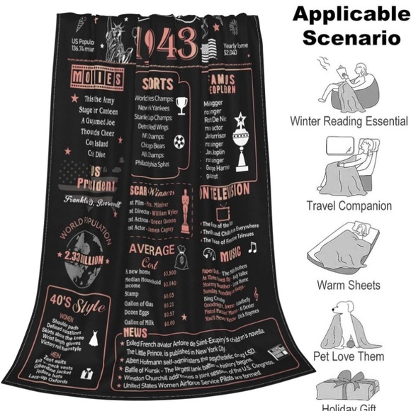 New soft cozy comfortable light throw blanket “Back in 1943”, OS - Picture 5 of 8